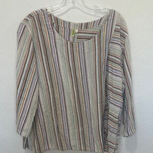 Citron‎ Multicolor Striped Blouse shirt top women’s XL boho cotton linen blend